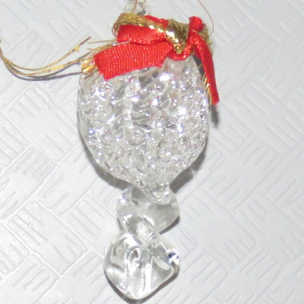 Vtg Clear Spun Glass Crystal Oval Pinecone Shape Hanging XMAS Ornament